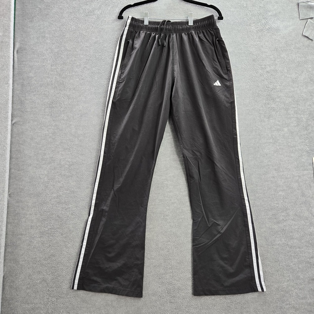 Adidas Men Activewear Pants LARGE Gray Track Logo‎ Stripe 30" Inseam
